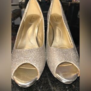 Bandolino Shimmering Silver Peep-Toe Heels